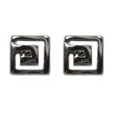 Sterling Silver Rhodium Plated Greek Meandros Key Stud Earrings, 5 x 5mm fine designer jewelry for men and women